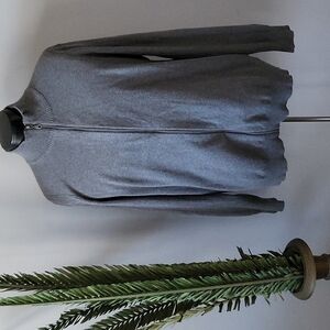 APT. 9 gray long sleeve full zip knit sweater with ribbed accents